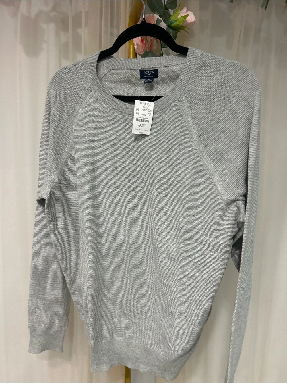 J.Crew 100% Cotton Textured Crewneck Sweater Gray NWT Size M